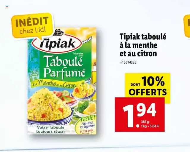 Tipiak Taboulé à La Menthe Et Au Citron