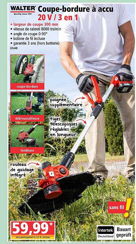 walter coupe-bordure à accu 20 v 3 en 1
