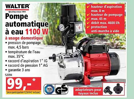 Walter Pompe Automatique à Eau 1100 W