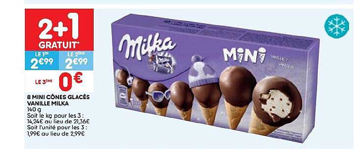 8 mini cônes glacés vanille milka 140g