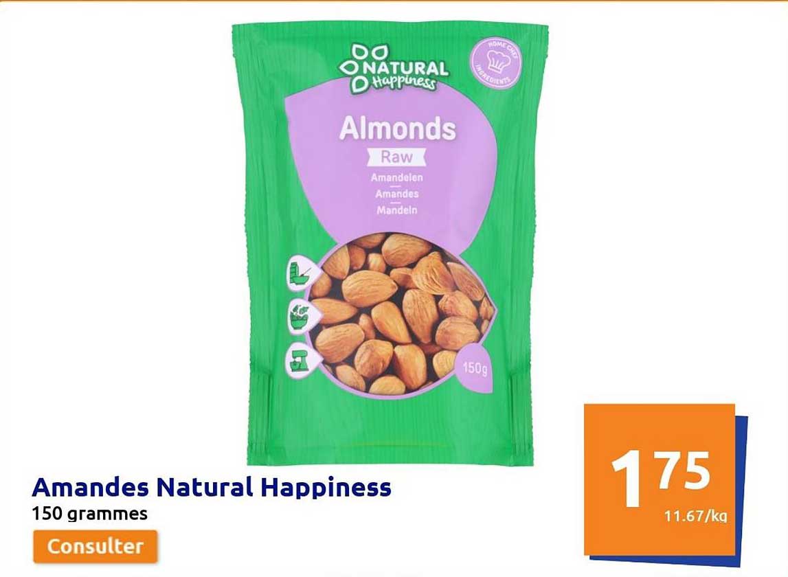 amandes natural happiness 150 grammes