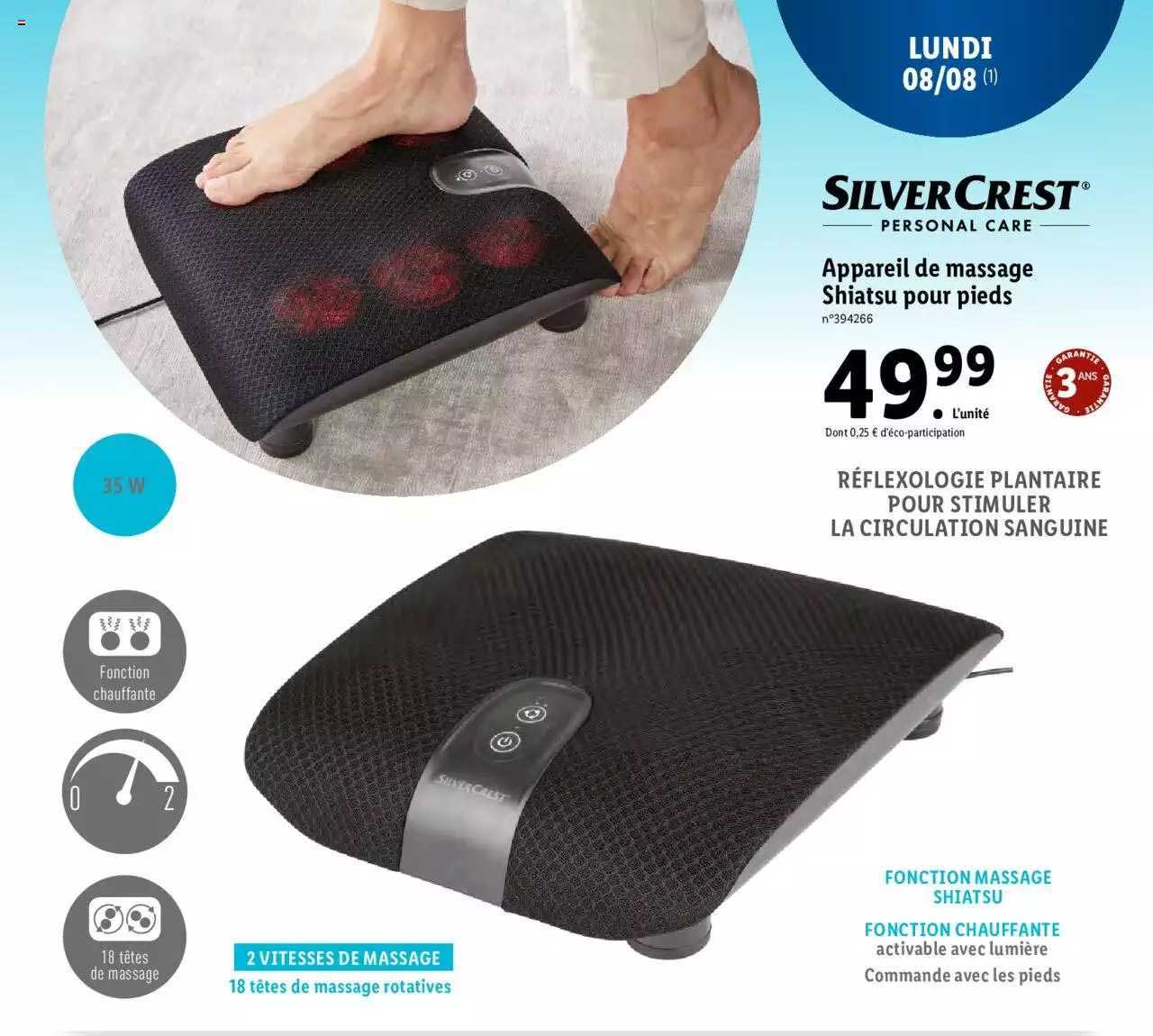 appareil de massage shiatsu pour pieds silver crest