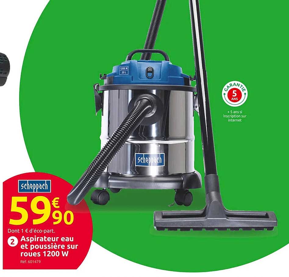 Aspirateur eau et poussière sur roues 1200W