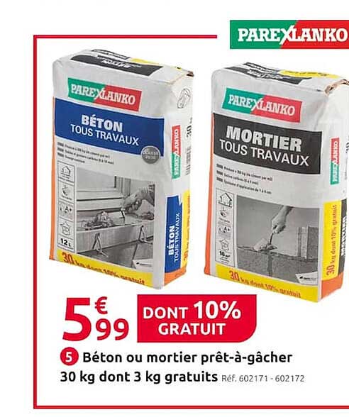 béton ou mortier prêt-à-gâcher 30kg dont 3kg gratuits