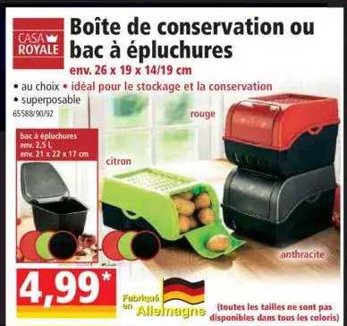 boîte de conservation ou bac à épluchures casa royale