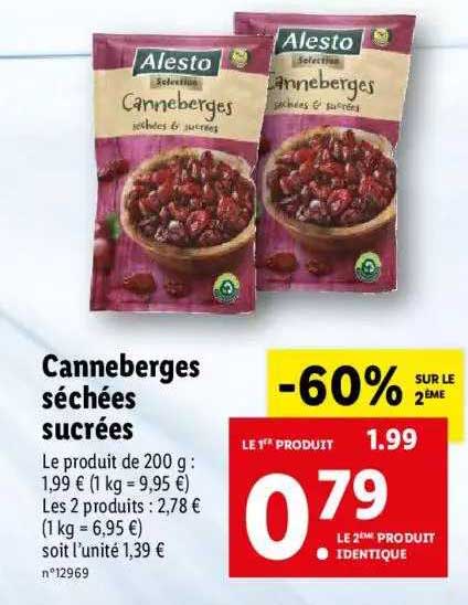 canneberges séchées sucrées alesto