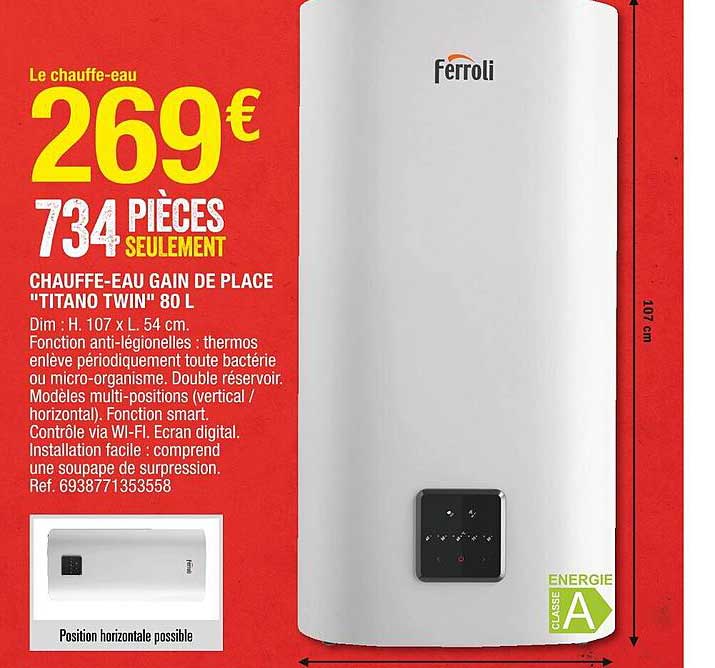 chauffe-eau gain de place «titano twin» 80l