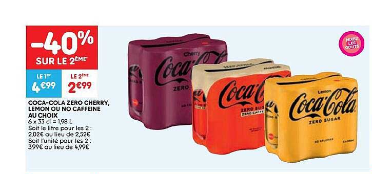 coca-cola zero cherry lemon ou no caffeine au choix