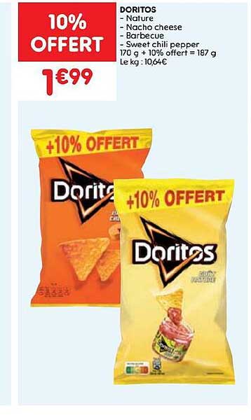 doritos nature, nacho cheese, barbecue, sweet chili pepper