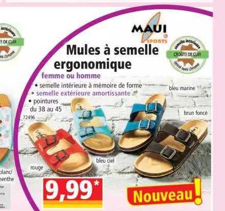 mules à semelle ergonomique femme ou homme maui sports