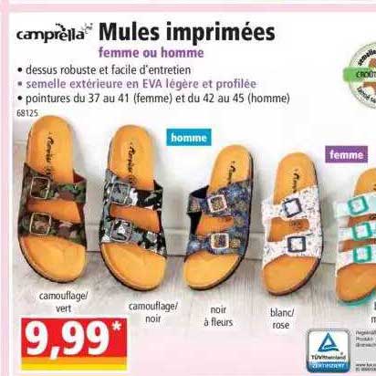 mules imprimées femme ou homme camprella