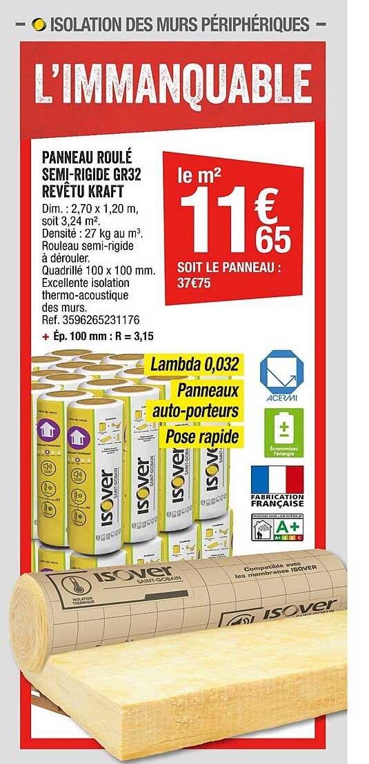 panneau roulé semi-rigide GR32 revétu kraft