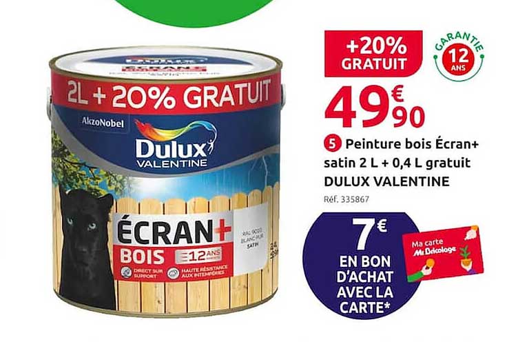 Peinture Bois écran+satin2l + 0,4l Gratuit Dulux Valentine