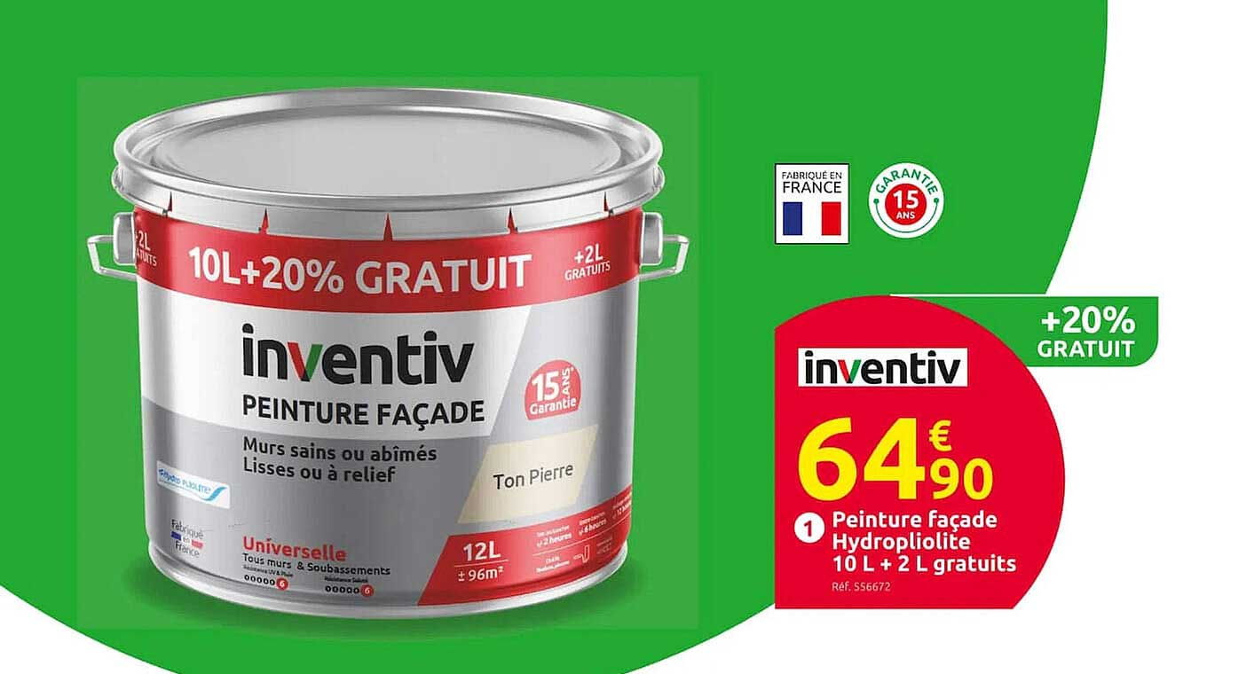 peinture façade hydropliolite 10l + 2l gratuits inventiv