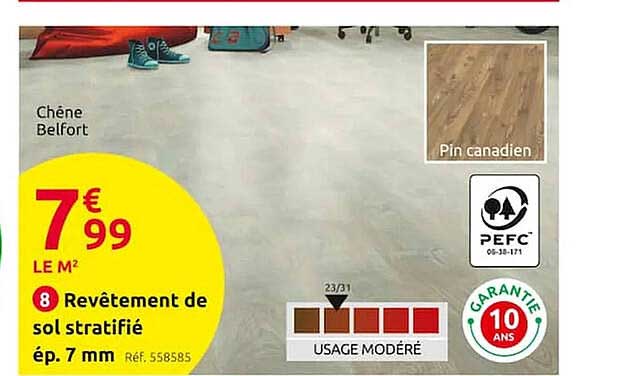 revêtement de sol stratifié ép. 7 mm