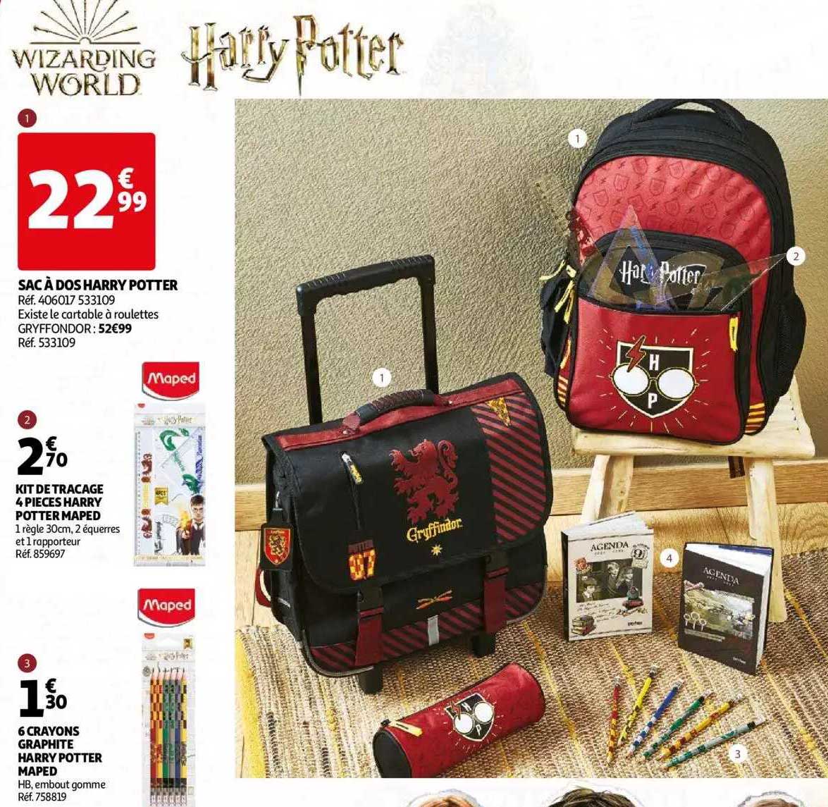 sac à dos harry potter, kit de traçage 4 pièces harry potter maped, 6 crayons graphite harry potter maped