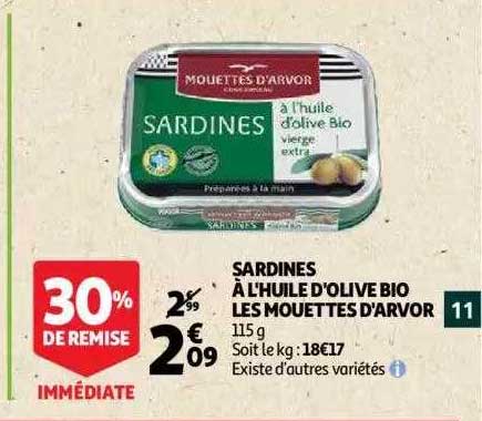 sardines à l'huile d'olive bio les mouettes d'arvor