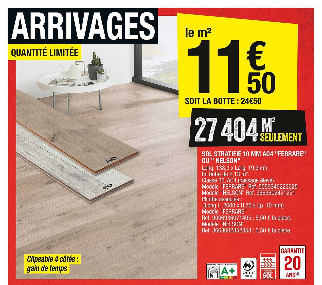 sol stratifié 10mm AC4 «ferrare» ou «nelson»