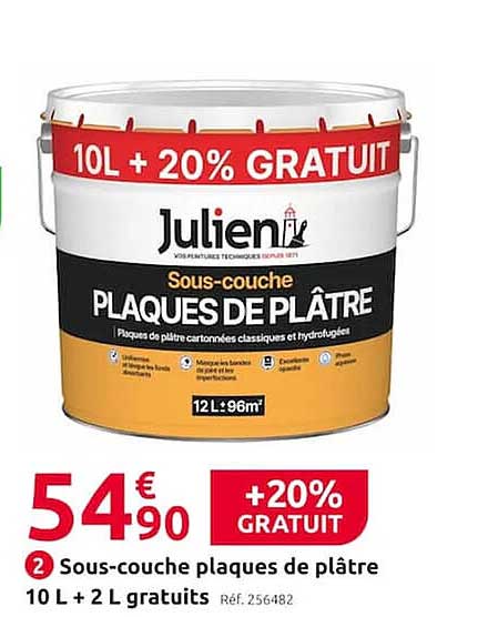 sous-couche plaques de plâtre 10 l + 2 l gratuits