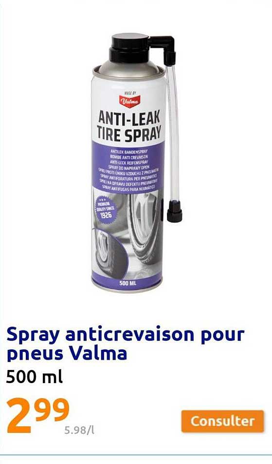 Spray Anticrevaison Pour Pneus Valma 500ml