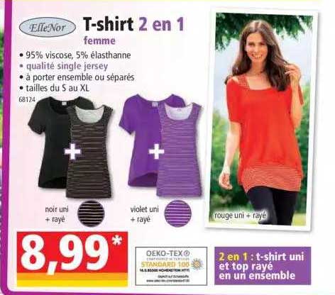 T-shirt 2 en 1 femme elle nor