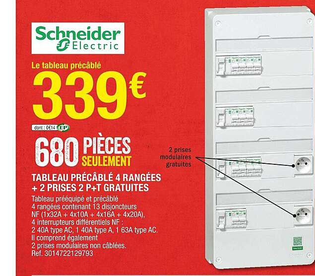 tableau précablé 4 rangées +2 prises 2p + T gratuites