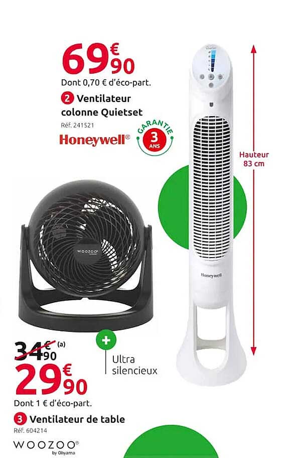 Ventilateur Colonne Quietset Honeywell, Ventilateur De Table Woozoo