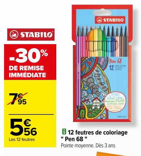 12 feutres de coloriage "pen 68" stabilo