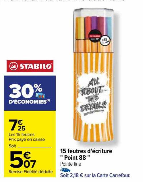 15 feutres d'écriture "point 88" stabilo