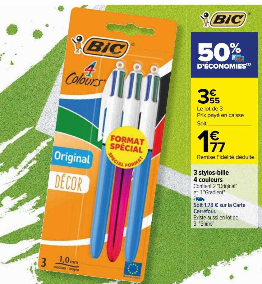 3 Stylos-bille 4 Couleurs Bic