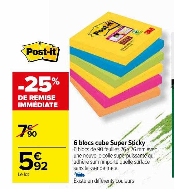 6 blocs cube super sticky post-it