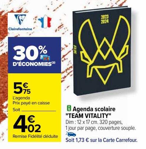 agenda scolaire "team vitality" clairefontaine