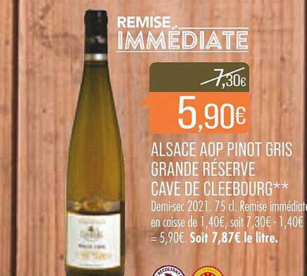 alsace aop pinot gris grande réserve cave de cleebourg
