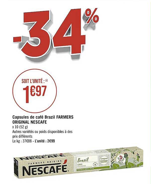 capsules de café brazil farmers original nescafé