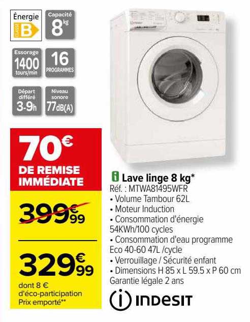 lave linge 8 kg indesit