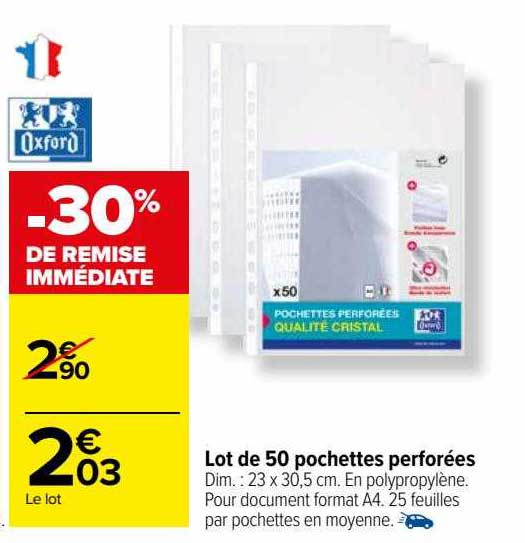 Lot De 50 Pochettes Perforées Oxford