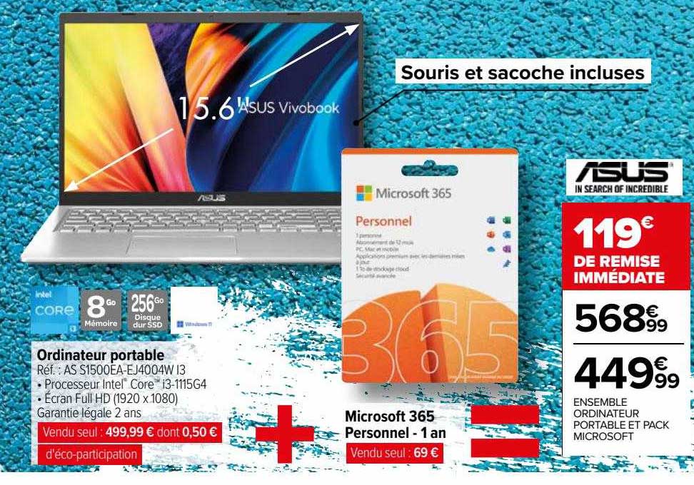 Ordinateur Portable + Microsoft 365 Personnel - 1 An Asus