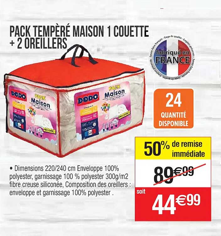 pack tempéré maison 1 couette + 2 oreillers dodo