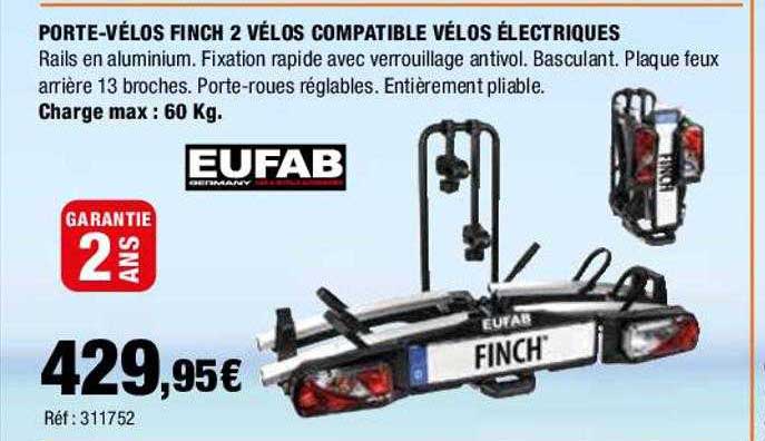 porte-vélos finch 2 vélos compatible vélos électriques