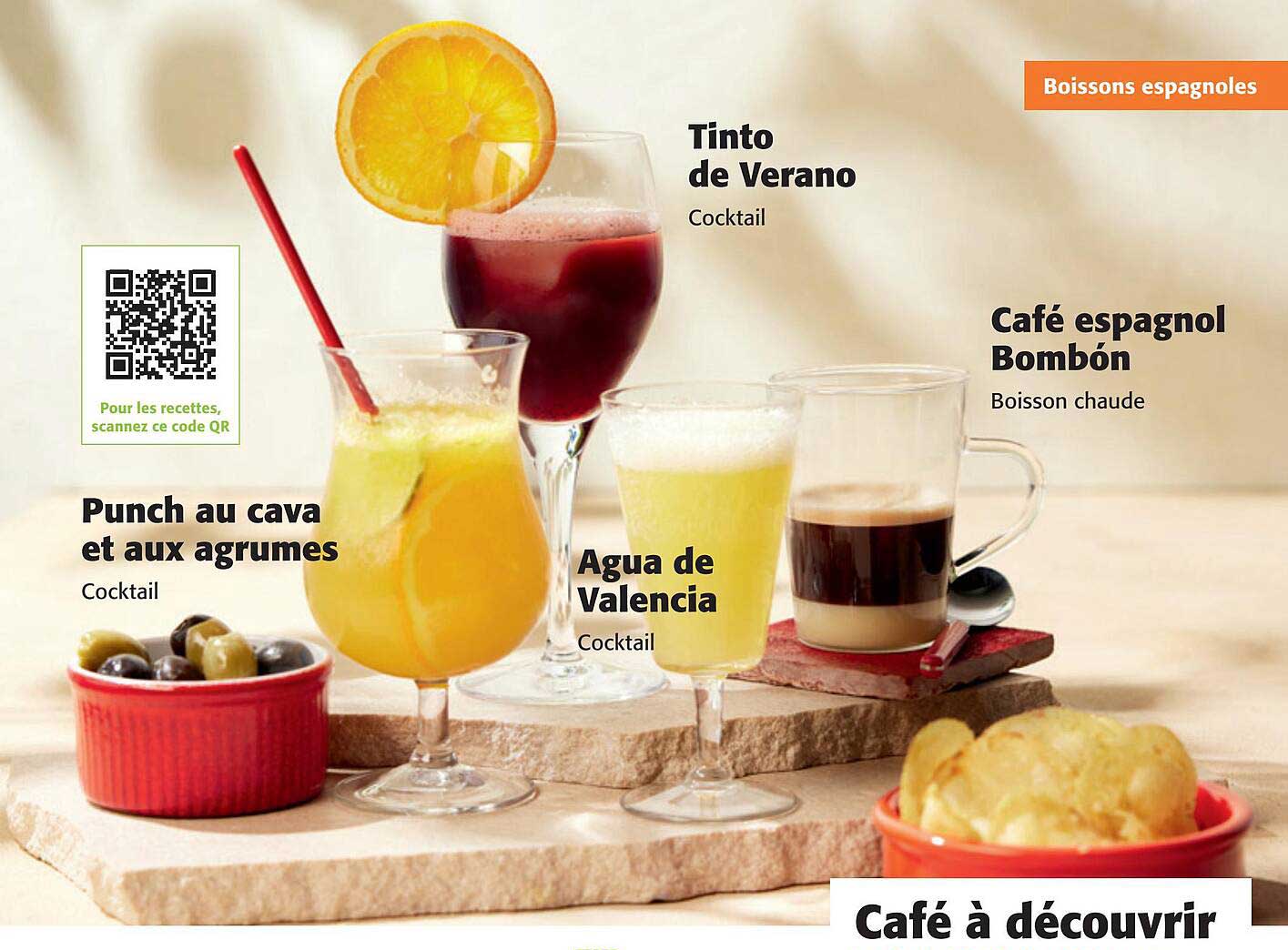 punch au cava et aux agrumes, agua de valencia, tinto de verano, café espagnol bombón