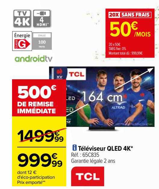 Téléviseur Qled 4k 164 Cm Tcl