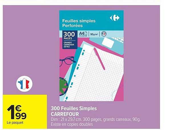 300 Feuilles Simples CARREFOUR