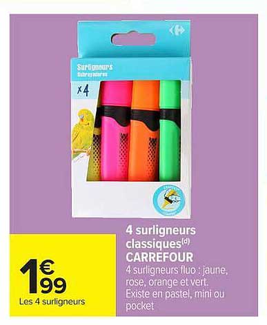 4 surligneurs classiques-d CARREFOUR