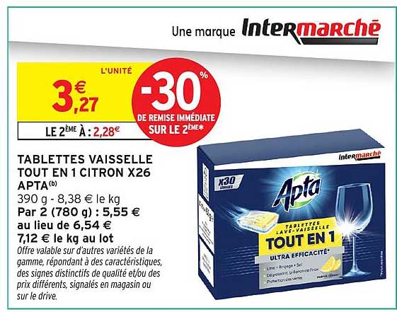 Apta TABLETTES VAISSELLE TOUT EN 1 CITRON X26