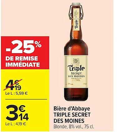 Bière d'Abbaye TRIPLE SECRET DES MOINES