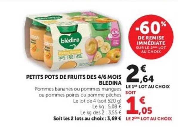 Blédina Petits Pots de Fruits 4/6 Mois