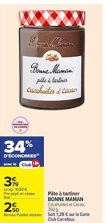 Bonne Maman pâte à tartiner Cacahuètes et Cacao