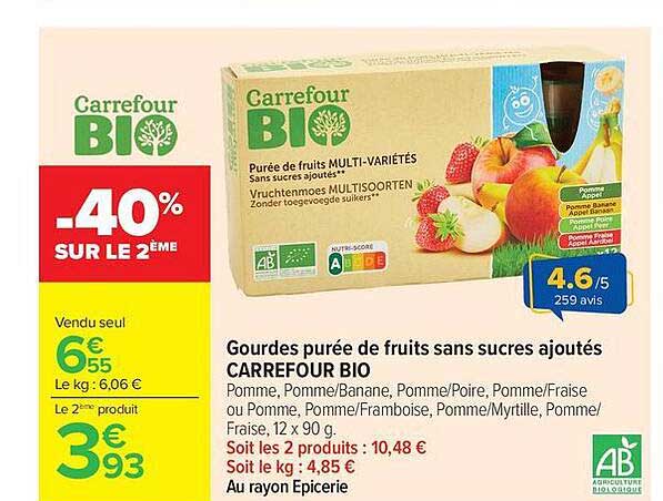 Carrefour BIO Purée de fruits MULTI-VARIÉTÉS