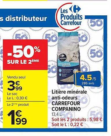 Carrefour Companino Litière minérale anti-odeurs