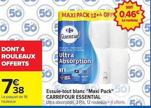 Carrefour Essential Essuie-tout blanc Maxi Pack